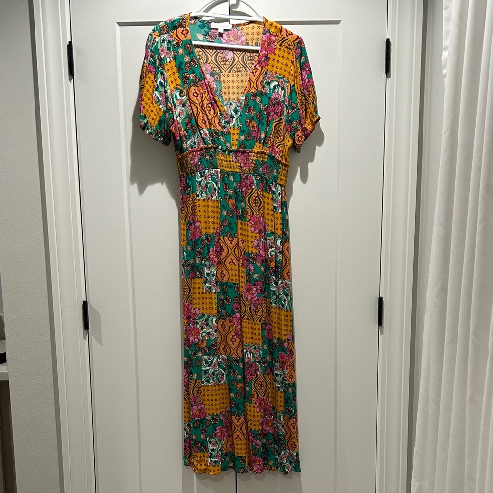 Ces Femme Multicolor Patchwork Midi Dress